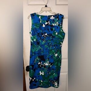 Calvin Klein Blue and Green Abstract Midi Dress